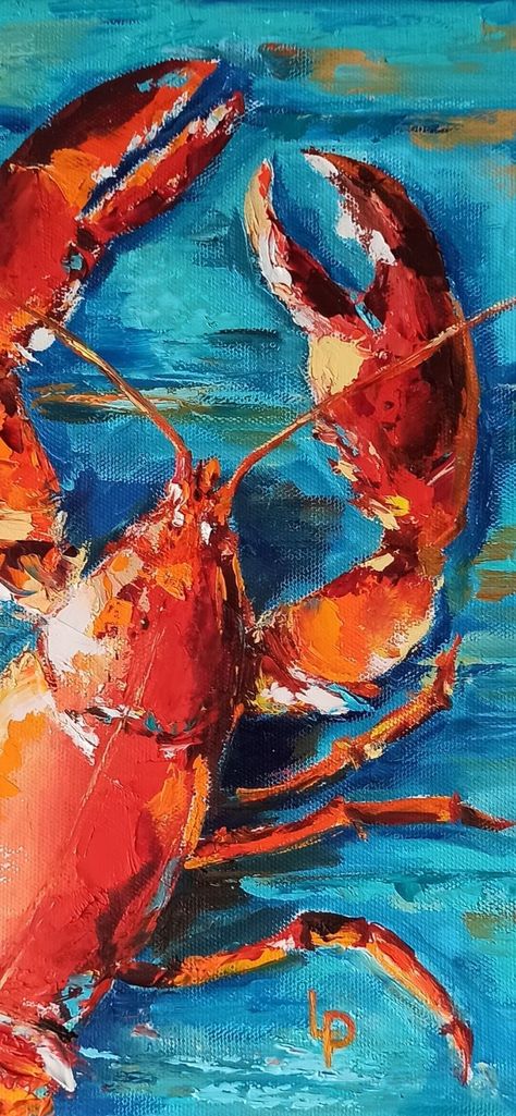 Sea Lobster Art Tropical Fish Oil Painting Animal Original Art On Canvas Wall Art Crab Canvas Painting, Abstract Crab Painting, Lobster In Ocean, Paintings Of Fish Acrylics, Sea Creature Acrylic Painting, Funny Fish Paintings, Lobster Painting Easy, Easy Fish Paintings On Canvas, Lobster Painting Acrylic