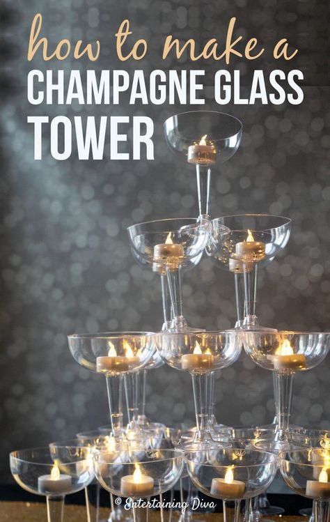 Great Gatsby Centerpieces, Champagne Glass Tower, Gatsby Centerpieces, Great Gatsby Decorations, Gatsby Decorations, 20s Party Decorations, Gatsby Birthday Party, Glass Tower, Roaring 20s Wedding