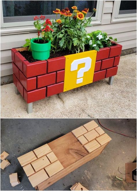 40 Free DIY Planter Box Plans with Detailed Instructions Nerdy Decor Ideas, Diy Gaming Room, Elegant Dining Table Centerpiece, Mario Diorama, Dining Table Centerpiece Ideas, Nerdy Decor, Nerd Decor, Table Centerpiece Ideas, Diy Planter