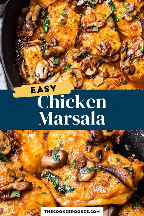 Rich and full of flavor, this chicken marsala recipe is worthy of any restaurant! Creamy with a hint of sweetness from the marsala wine, this Italian American chicken dish is perfect when you want to impress! Chicken Marsala Fettuccine, Marsala Recipes, Easy Chicken Marsala Recipe, Easy Chicken Marsala, Skillet Pan Recipes, Chicken Marsala Recipe, Chicken Marsala Easy, Marsala Recipe, Marsala Chicken Recipes