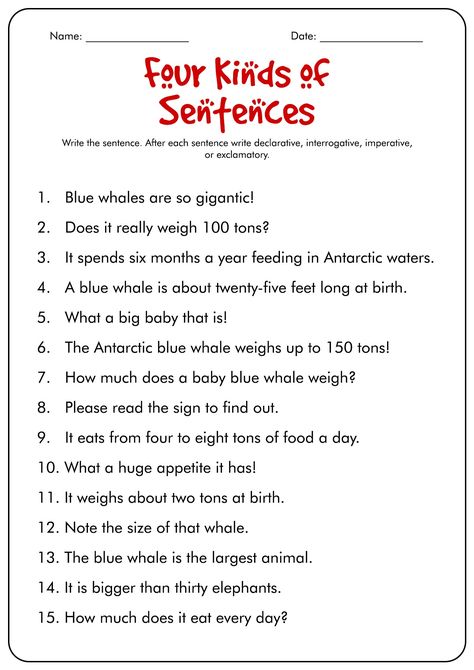 12 Four Types Of Sentences Worksheets - Free PDF at worksheeto.com Sentence Types Worksheets, Kinds Of Sentences Worksheet Grade 5, Kinds Of Sentences Worksheet Grade 3, Kind Of Sentences Worksheet, Types Of Sentences Worksheet Grade 5, Sentence Dictation, Middle School Worksheets, Four Types Of Sentences, 4 Types Of Sentences