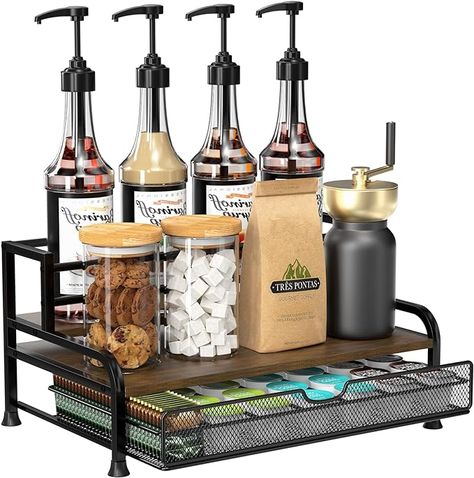 Amazon.com: PONEYA Coffee Syrup Rack Organizer, 3-Tier 8 Bottles Coffee Syrup Rack with 35 K Cup Storage Basket for Coffee Bar, Syrup Bottle Holder Stand for Syrup, Wine, Dressing for Kitchen Coffee Station : Home & Kitchen Cute Countertop Decor, Cocktail Coffee Bar, Small Coffee Bar On Countertop, Hot Cocoa Bar Accessories, Apartment Decorating Coffee Bar, Coffee Drawer Organizer, Coffee Counter Ideas Kitchen, Small Counter Top Coffee Bar, Coffee Station Accessories