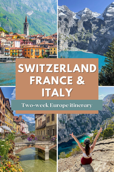 Exploring Switzerland, France and Italy is a dream for many travelers. To visit the Swiss Alps, the South of France and Northern Italy. So we've created a 14-day itinerary that takes you around the best of Switzerland, the South of France and Northern Italy. Read our post to find out: How to get around Switzerland, France and Italy · How to plan your road trip · Best places to visit in Switzerland, Southern France and Northern Italy · Lauterbrunnen, Zermatt, Annecy, Milan, Cinque Terre and more Switzerland France Itinerary, France And Italy 2 Weeks, Paris Switzerland Italy Itinerary, South Of France And Italy Itinerary, Switzerland And Germany Itinerary, France And Switzerland Itinerary, Italy And Switzerland Itinerary, Switzerland And Northern Italy Itinerary, Switzerland Italy Itinerary