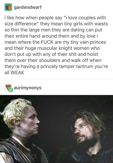 Game of thrones funny humour meme. Jaime Lannister, Brienne of Tarth. Nikolaj Coster-Waldau Game Of Thrones Jamie And Brienne, Jaime Lannister And Brienne, Brienne X Jaime, Brienne Of Tarth And Jaime Lannister, Jamie Brienne, Jaime X Brienne, Got Brienne, Jaime Brienne, Jamie Lannister And Brienne