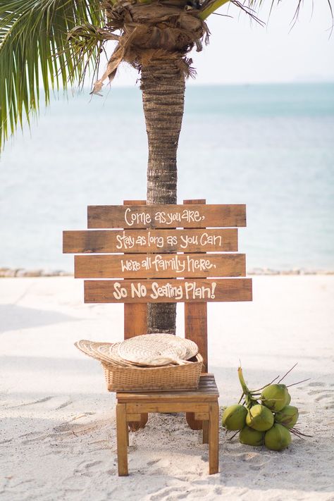 Beach wedding signage and over sized bamboo hand-fans to keep your guests cool during your beach-destination wedding #Belmond #BelmondWeddings #BelmondNapasai #care #destinationwedding Beach Wedding Unique Ideas, Beach Wedding Seating Ideas, Sea Theme Wedding Decorations, Beach Wedding Entrance, Boho Beach Wedding Decorations Wedding Ceremony Decor, Beach Wedding Signage, Beach Wedding Welcome Sign, Welcome Sign For Beach Wedding, Beach Weding