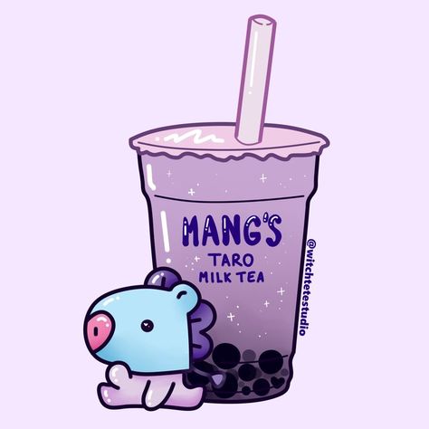 Bts Bt21 Characters, Hip Hop Monster, Mang Bt21, Bt21 Stickers, Taro Bubble Tea, Boba Bear, Freebies Stickers, Taro Milk Tea, Bt21 Characters