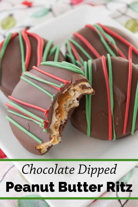 These crunchy, chocolate dipped peanut butter ritz crackers are easy and delicious.  So easy that your kids can help you make them! #christmascandy #easychristmascandy #homemadechristmascandy #MCO Dipped Peanut Butter Ritz, Peanut Butter Ritz Crackers, Corn Balls, Crackers Christmas, Homemade Candy Recipes, Peanut Butter Crackers, Christmas Candy Homemade, Peanut Butter Dip, Easy Holiday Treats