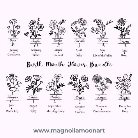 Birth Month Flower Bouquet digital clip art by #magnoliamoonart #birthmonth #birthmonthflowers #svgcuttingfiles #cricutshirts #wallart #dxf #lasercut #magnoliamoonsvg Birth Month Flower Bouquet, Birth Month Flower, Month Flowers, Birth Month Flowers, Moon Art, Birth Month, Digital Clip Art, Flowers Bouquet, Magnolia