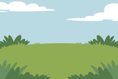 Landscape cartoon scene with green grass and lawn. White clouds on the background of summer blue sky. Flat Grass Background Cartoon, Sky And Grass Background, Yard Drawing, Animation Landscape, Grass Graphic, Sky Cartoon, Cartoon Grass, Cartoon Landscape, Cartoon Sky