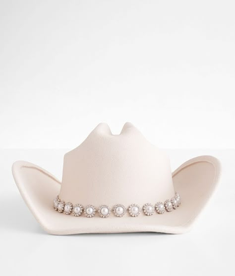 Cream Cowgirl Hat, White Western Hat, Cowgirl Hat Decor, White Bedazzled Cowboy Hat, White Cowgirl Hats, Cowboy Carter Costume, White Rodeo Outfit, Pearl Cowboy Hat, Bling Cowboy Hat