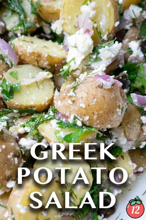 Greek Potato Salad | 12 Tomatoes Greek Potato Salad Recipe, Mediterranean Potato Salad, Sicilian Potato Salad, Italian Potato Salad, Greek Potato Salad, Mediterranean Foods, Italian Potatoes, Potato Salad With Egg, Greek Potatoes