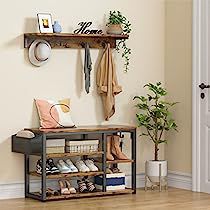 Industrial Hall Tree, Coat Rack Shoe Bench, Shoe Bench Entryway, Entryway Hall Tree, Storage Cubbies, Shoe Cubby, Coat And Shoe Rack, Padded Bench, Tree Coat Rack