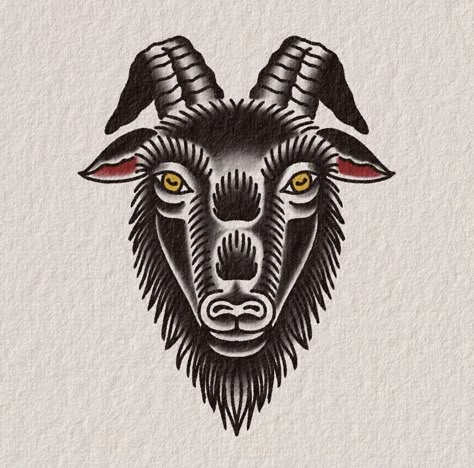 Animal Head Tattoo Traditional, Traditional Tattoo Art Animal, American Traditional Animal Head Tattoo, American Trad Animal Tattoo, Capricorn Traditional Tattoo, American Traditional Ram Tattoo, Traditional Animal Tattoo Black, Aries Traditional Tattoo, American Traditional Goat