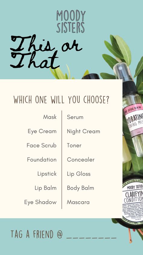 Which skincare product will you choose? Tell your friends or followers in this fun this or that game - skincare edition. Share on your instagram story. . . #moodysisters #moodyskincare #skincaregame #thisorthat #thisorthatgame #instagramstory #blueinstagramstory This Or That Questions Skincare Edition, Makeup Quiz Instagram, Skincare Questions Instagram, Skincare Games Ideas, Skincare This Or That, Skincare Instagram Story Ideas, This Or That Makeup Edition, This Or That Skincare Edition, This Or That Skincare