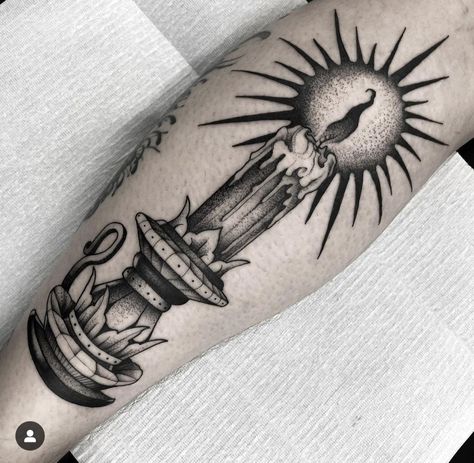 Melting Candle Tattoo, Traditional Candle Tattoo, Tattoo Pierna, Shin Tattoo, Castle Tattoo, Candle Tattoo, Arm Tats, Traditional Candles, Classy Tattoos