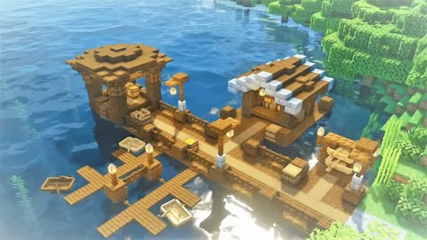 Fishing Tower Minecraft, Minecraft Loading Dock, Harbour Minecraft Ideas, Minecraft Diving Board, Minecraft Sea House Ideas, Boat Dock Ideas Minecraft, Boat Deck Minecraft, Minecraft Fishing Deck Ideas, Mc Fishing Dock