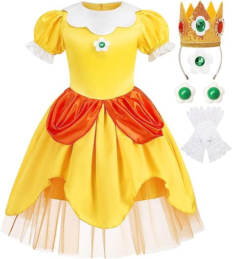 Oskiner Princess Peach Costume for Girls,Super Brothers Princess Peach Dress for Kids Cosplay Halloween Party Dress Up Princess Daisy Dress, Princess Daisy Costume, Yellow Princess Dress, Princess Peach Dress, Daisy Costume, Princess Peach Costume, Wednesday Addams Dress, Addams Dress, Peach Costume