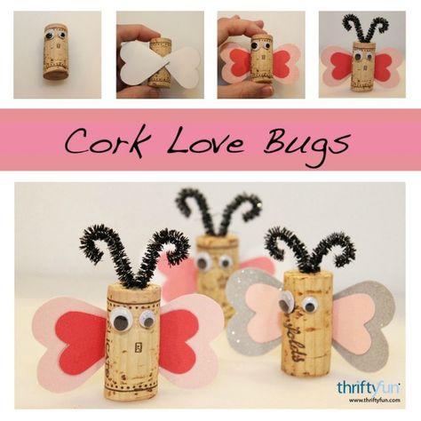 This is a guide about cork love bugs. Make some cute love bugs for Valentine's Day or just for fun using wine corks and a few inexpensive supplies. Valentines Day Crafts For Preschoolers, Candy Free Valentines, Diy Cork, Wine Cork Projects, Cork Projects, Bug Crafts, Valentine's Day Crafts For Kids, Valentines Day Crafts, Preschool Valentines