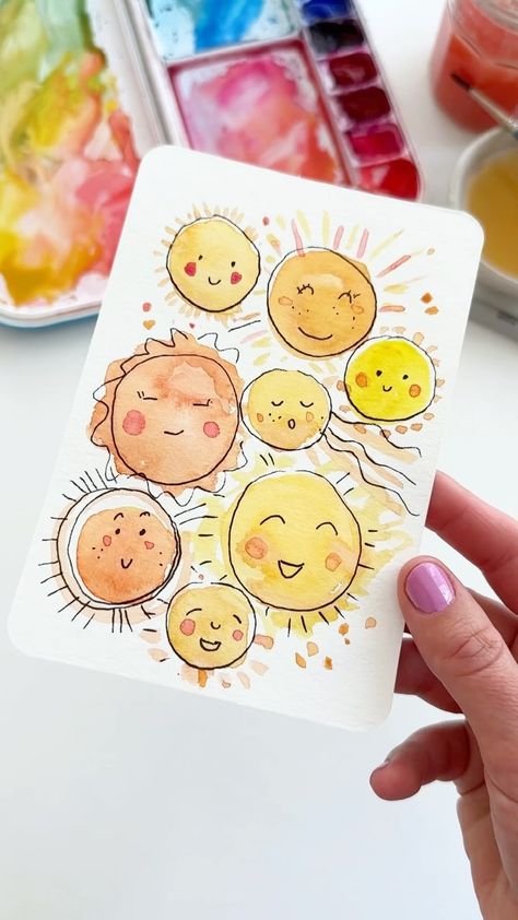 Anna Koliadych | The cutest watercolor card that everyone can paint 🎨 ; it’s just so easy and fun 🌞☀️😌🥰🎨 #watercolor#watercolorcard #watercolorusa… | Instagram Painting Instagram, Fun Watercolor, Arte Doodle, Crafts Painting, Watercolor Paintings For Beginners, Watercolor Card, Diy Watercolor Painting, Watercolor Paintings Easy, Paint Cards