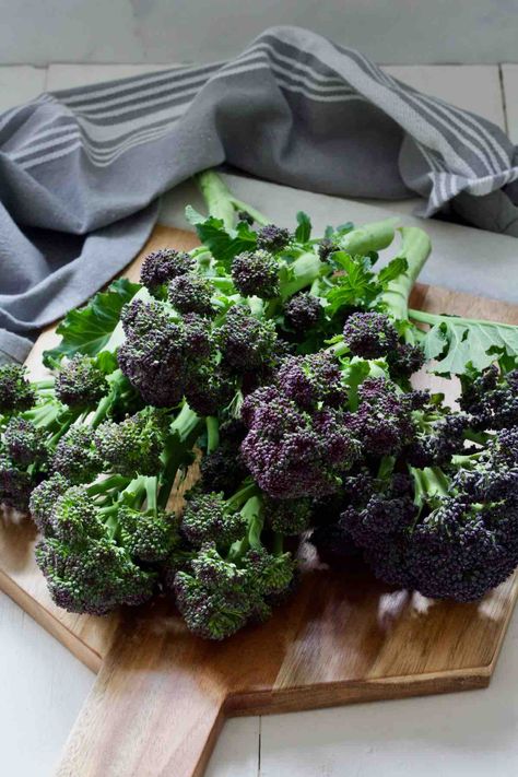 How to Cook Purple Sprouting Broccoli - Jo's Kitchen Larder Purple Sprouting Broccoli, Purple Sprouting Broccoli Recipes, Purple Broccoli Recipe, Purple Broccoli, Cook Broccoli, Broccoli Leaves, Broccolini Recipe, Sprouting Broccoli, Purple Vegetables