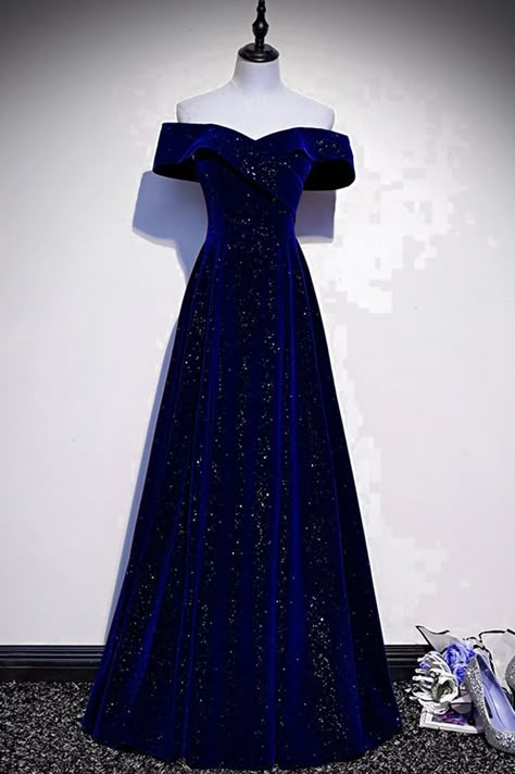 Anastasia Dark Blue Dress, Beautiful Blue Prom Dresses, Night Party Gown, Dark Ball Gown Dress, Midnight Blueprom Dress, Royal Blue Velvet Dress Long, Ravenclaw Yule Ball Dresses Aesthetic, Midnight Blue Ball Gown With Sleeves, Blue Velvet Ball Gown