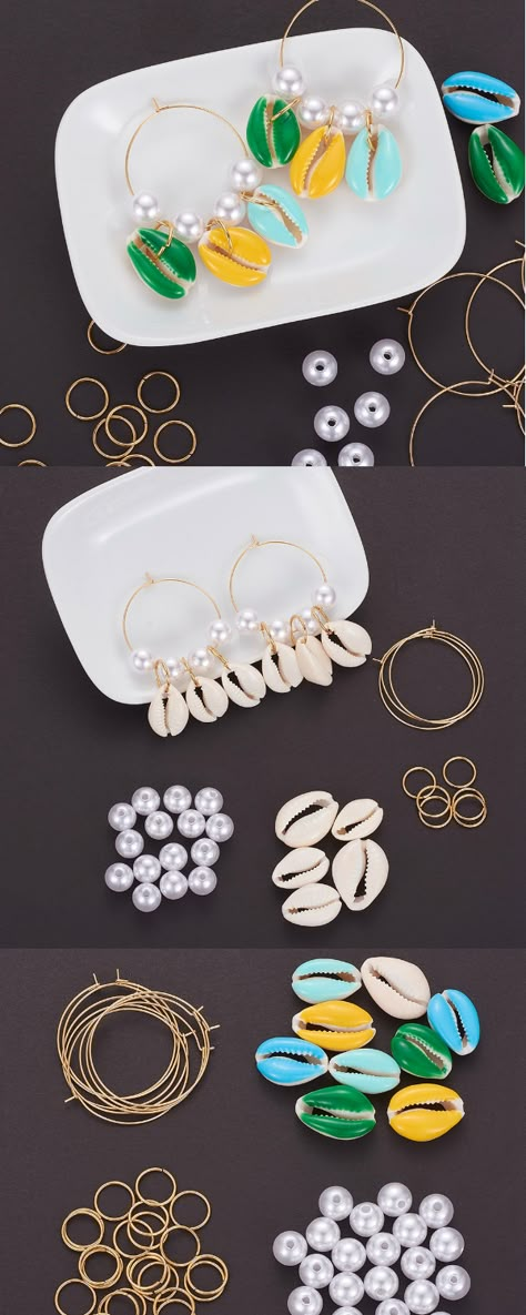 Pearl Jewellery Making, Cowrie Shell Jewelry Diy, Handmade Jwellary Idea, Diy Jhumka, Shell Earrings Diy, Diy Cute Rings, Diy Hoop Earrings, Woven Bracelet Diy, Diy Earrings Pearl