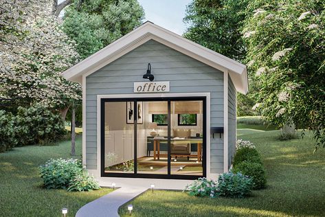 Home Office Studio - Architectural Designs She Shed Office, Shed Makeover, Office Shed, Shed Office, Backyard Studio, Backyard Office, Backyard Sheds, Outdoor Office, Backyard Shed