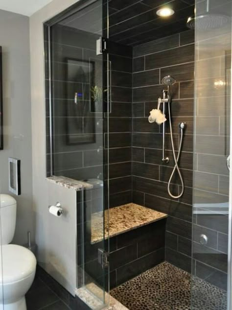 Shower  - nice built in bench seat but do something different than that color of granite. Makeover Kamar Mandi, Bilik Air, Hiasan Bilik Tidur, Versace Home, Bad Design, Dream Bathrooms, Bathroom Remodel Ideas, Bathroom Redo, Shower Remodel