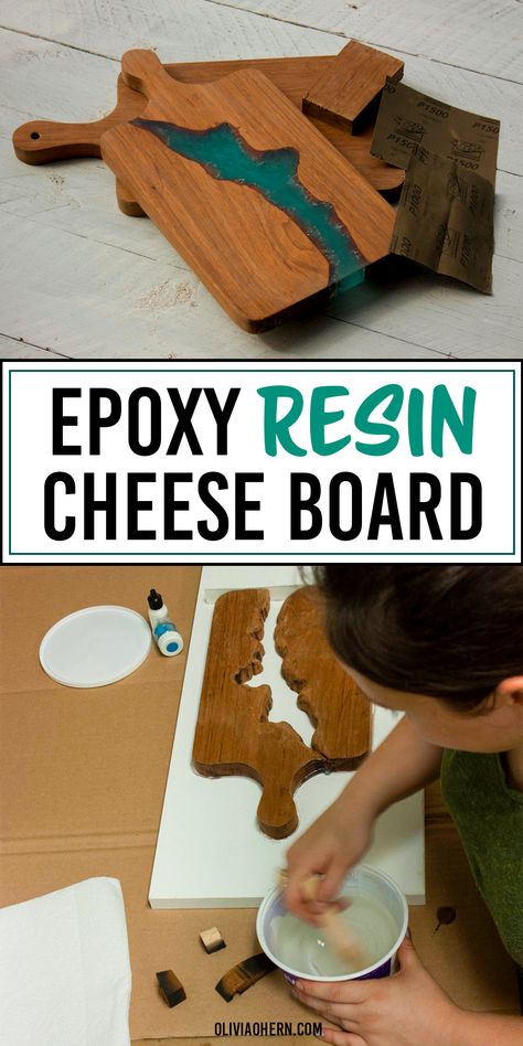 Live Edge Resin Table Rivers, Epoxy Cheese Board, Charcuterie Board With Epoxy, Charcuterie Board With Resin, Epoxy Resin Wood Projects For Beginners, Diy Resin Charcuterie Board, Resin Cheese Board Ideas, Diy Epoxy Resin Projects, Wood And Resin Projects