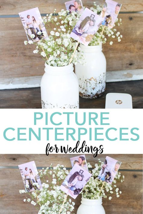 Bridal Party Centerpieces, Bridal Shower Diy Decorations, Picture Centerpieces, Wedding Shower Centerpieces, Photo Centerpieces, Centerpieces For Weddings, Bridal Shower Planning, Bridal Shower Tables, Bridal Shower Centerpieces