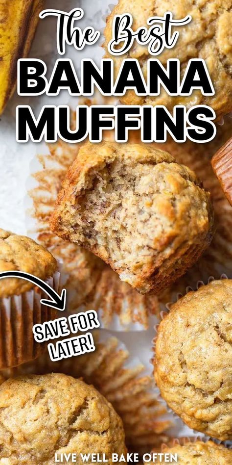 Best Banana Muffins, Live Well Bake Often, Banana Bread Muffin Recipe, Banana Muffins Easy, Banana Nut Muffins, Banana Muffin Recipe, Banana Bread Muffins, Homemade Muffins, Banana Healthy