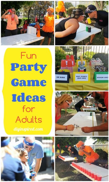 Fun Party Games for Adults - DIY Inspired Diy Party Games For Adults, Party Game Ideas For Adults, Game Ideas For Adults, Fun Party Games For Adults, Adult Games Party, Olympic Party Games, Outdoor Games Adults, Backyard Party Games, Thanksgiving Games For Adults