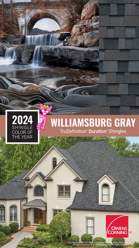 The 2024 Shingle Color of the Year Williamsburg Gray pairs with a variety of home styles for a look you'll love. Owens Corning Shingles, Roof Shingles Ideas, Being One With Nature, Roof Shingle, Roof Shingle Colors, Garage Plans With Loft, Custom Laundry Room, Shingle Colors, History Taking