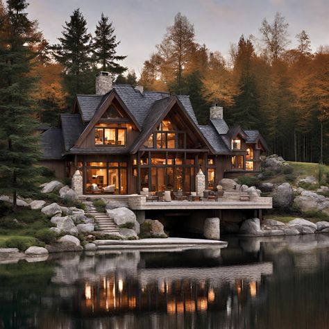 Evening Photo, Mountain Dream Homes, House Flippers, Modern Lake House, Dream Life House, Casas Coloniales, Rustic Home Design, Barn Style House, Dream House Rooms