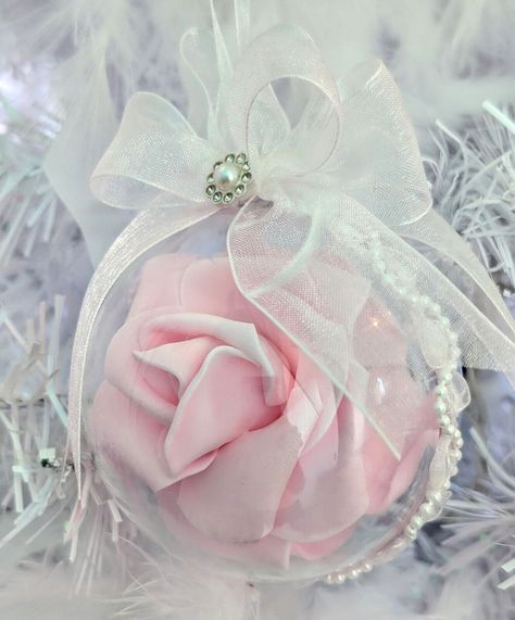 Shabby Cottage Chic Victorian Pink Roses Bows Pearls Ball Christmas Ornament Coquette Ornaments, Pink Shabby Chic Christmas, Whimsical Crafts, Shabby Chic Christmas Ornaments, Fun Beauty Products, Dt Crafts, Victorian Ornaments, Pink Ornaments, Fancy Christmas Ornaments