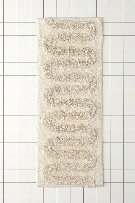 Looped Squiggle Runner Bath Mat | Urban Outfitters Canada Bathroom Runner Rug White, Cool Bathmats, Big Bathroom Rug, Plush Bathroom Rug, Bathroom Runner Rugs, Oversized Bathroom Rugs, Beige Bathroom Rug, Funky Bath Mat, Bathroom Rugs Ideas Master