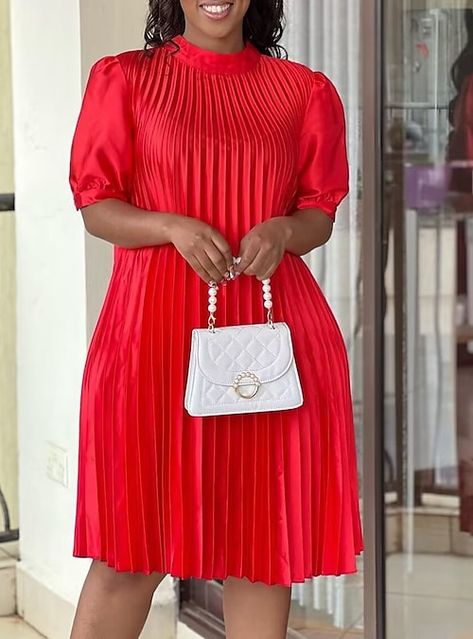 Loose Midi Dress, Solid Color Outfits, Straight Clothes, Casual Tie, Pleated Mini Dress, Mini Robes, Half Sleeve Dresses, Straight Dress, African Dresses For Women