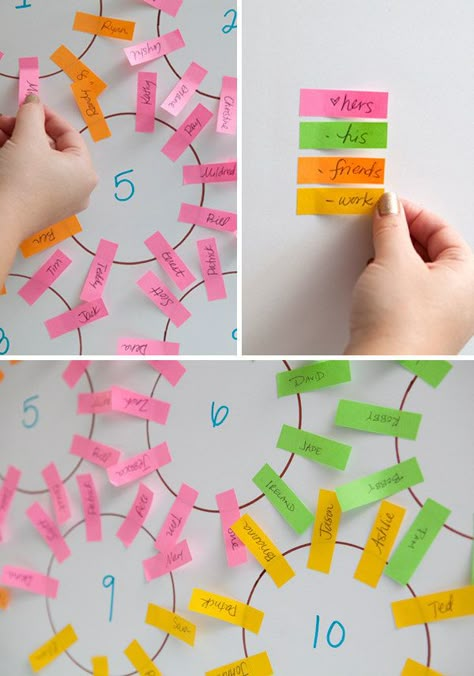 Make a seating chart in a flash with color-coded sticky notes. | 19 Wedding Planning Hacks That Will Save You So Much Time And Money Planning Hacks, Boda Mexicana, Jive, Seating Chart Wedding, Wedding Seating, Wedding Wishes, Seating Chart, Secret Wedding, Future Mrs