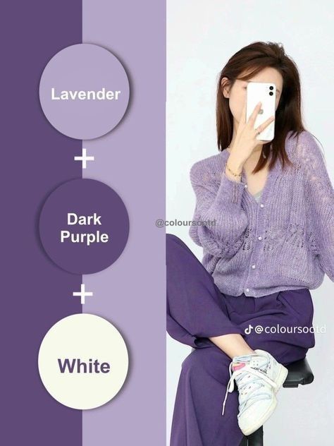 Dark Purple Combination Outfit, Purple Clothes Combination, Ootd Sandal Jepit, Best Colour Combinations For Dresses, Lavender Color Combinations Outfit, Lavender Top Outfit Color Combos, Dark Purple Color Combinations Outfit, Good Color Combinations For Outfits, Purple Matching Colors Outfit