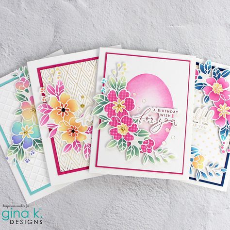 Spring Rainy Day, Gina K Designs Cards, Stencil Cards, Stamp Tv, Gina K Cards, Design Project Ideas, Floral Stencil, Cards With Flowers, Gina K Designs