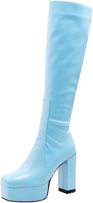 Winx Faries, Blue Knee High Boots, Light Blue Heels, Oc Clothes, Go Go Boots, High Heel Dress, Boots Platform, Gogo Boots, Blue Heels