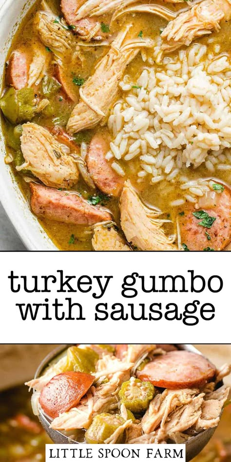 Turkey Gumbo Recipe, Turkey Gumbo, Little Spoon Farm, Louisiana Gumbo, Turkey Sausage Recipes, Turkey Leg Recipes, Gumbo Recipe Sausage, Smoked Turkey Legs, Turkey Soup Recipe