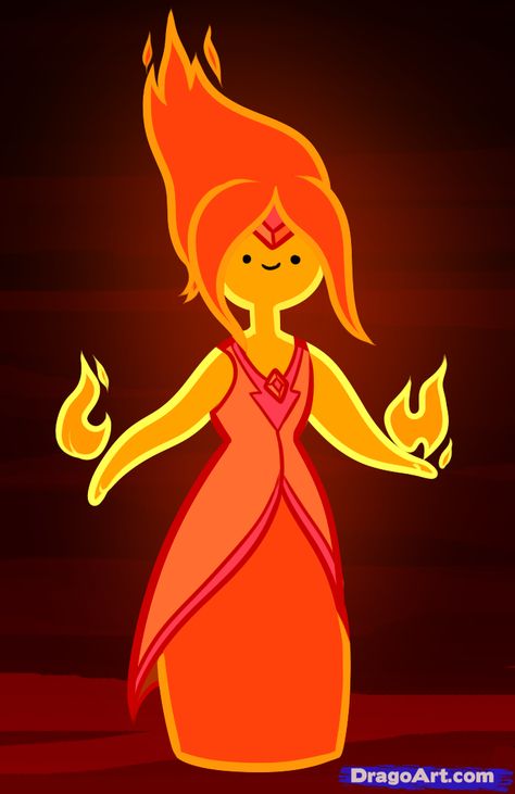 Fire Cartoon Character, Flame Princess Drawing, Adventure Time Fire Princess, Red Cartoon Characters, Tv Cartoon Characters, Hur Man Ritar Blommor, Draw Cartoon Characters, Adventure Time Flame Princess, Fire Princess