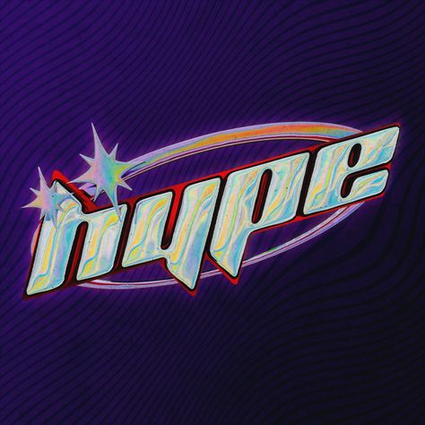 iridescent chrome typography with hype text on dark purple background in 90s style and Y2k Chai Logo, Flowing Typography, 90s Typography, Y2k Text, Y2k Typography, Chrome Typography, Hype Logo, Y2k Font, Colourful Logo