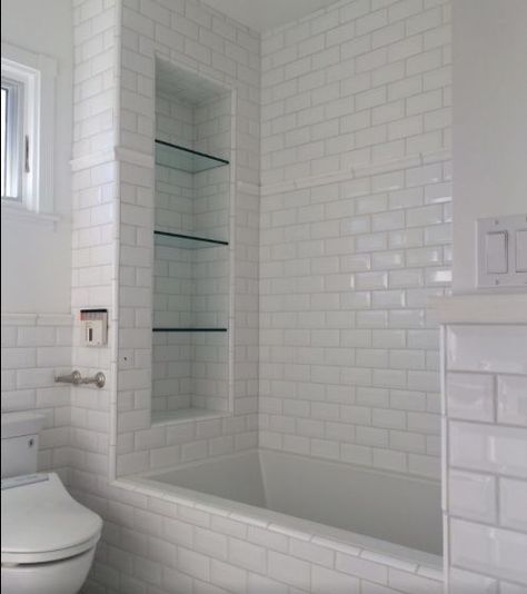 Bathtub cubby Tile Shower Shelf, Small Bathroom Remodel Designs, Bathroom Remodel Cost, Bad Inspiration, Shower Niche, Diy Bathroom Remodel, Bathroom Tub, Bathroom Remodel Designs, Trendy Bathroom