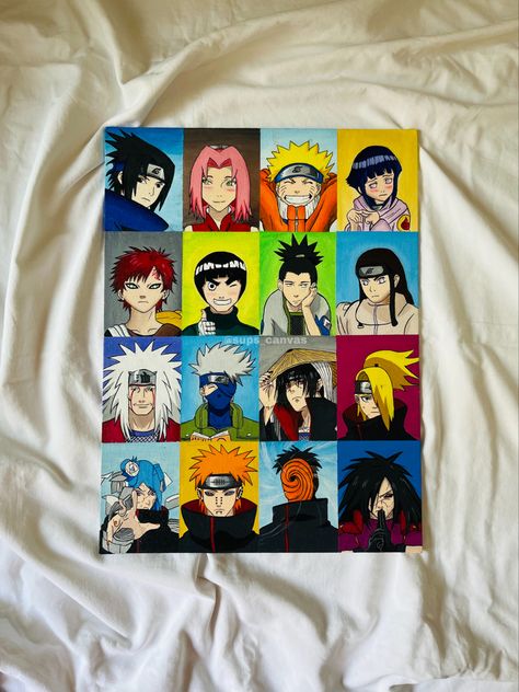 Aesthetic Naruto Drawing, Naruto Characters Painting, Naruto Art Painting, Itachi Uchiha Painting Easy, Naruto Shippuden Painting, Naruto Collage Drawing, Itachi Uchiha Canvas Painting, Naruto All Characters Drawing, Naruto Canvas Painting Easy