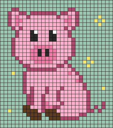 Pig Bead Patterns, Pig Perler Bead Patterns, Pig Pixel Art, Pig Perler Beads, Crochet Pig Granny Square, Pig Alpha Pattern, Pig Cross Stitch Patterns, Pig Cross Stitch Patterns Free, Piglet Cross Stitch Pattern