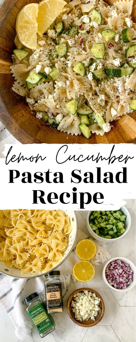 Cold Pasta Meal Prep Healthy, Cucumber Recipes Dinner, Cucumber Feta Pasta Salad, Pasta Salad Recipes With Lettuce, Pasta With Cucumbers, Feta Cucumber Pasta Salad, Cold Pasta Salad Meal Prep, Pot Luck Pasta Salad Recipes, Picky Eater Pasta Salad