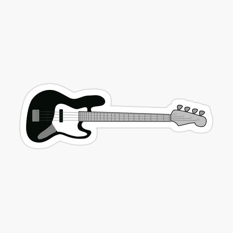 Get my art printed on awesome products. Support me at Redbubble #RBandME: https://www.redbubble.com/i/sticker/Bass-Guitar-by-Byoudesigns/108848578.EJUG5?asc=u Guitar With Stickers Aesthetic, Electric Guitar Sticker Aesthetic, Bass Guitar Png, Bass Guitar Stickers, Bass Sticker, Black Electric Guitar With Stickers, Bass With Stickers, Guitar Stickers, Black And White Stickers