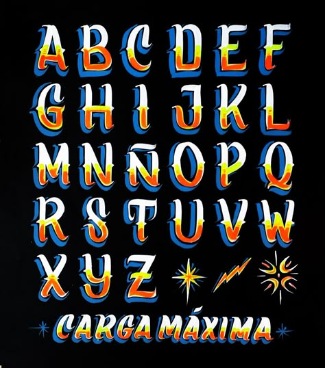 Carga Máxima on Behance Filipino Typography, Mexican Typography, Filipino Design, Mexican Graphic Design, Sign Lettering Fonts, Mexican Fonts, Sign Painting Lettering, Painting Lettering, Graffiti Lettering Fonts